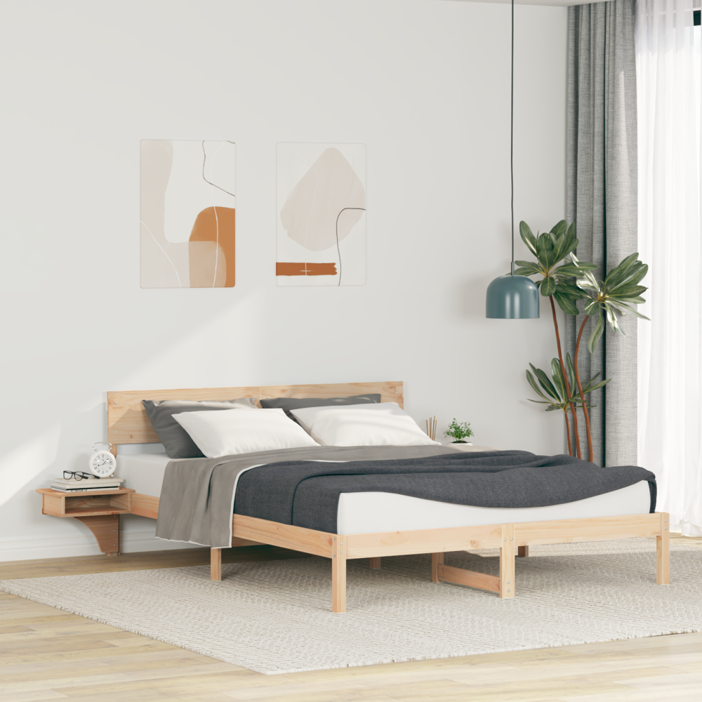 vidaXL Sängram med sängbord Brun 160 x 200 cm Massiv furu