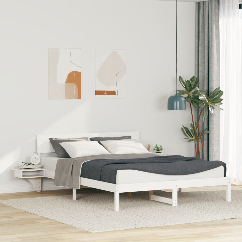 vidaXL Sängram med huvudgavel Vit 160 x 200 cm Massiv furu