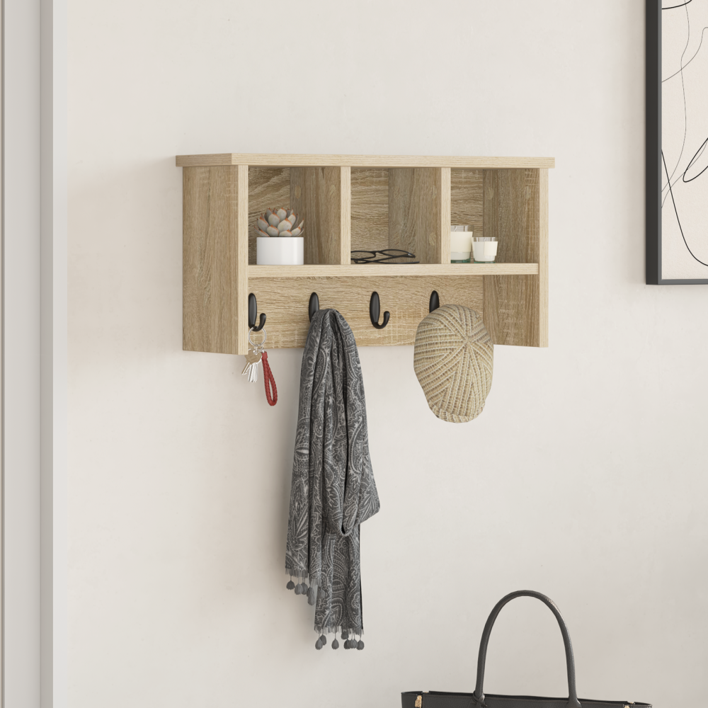 vidaXL Väggmonterad Klädhängare med hylla Sonoma ek 50 x 16 x 26 cm