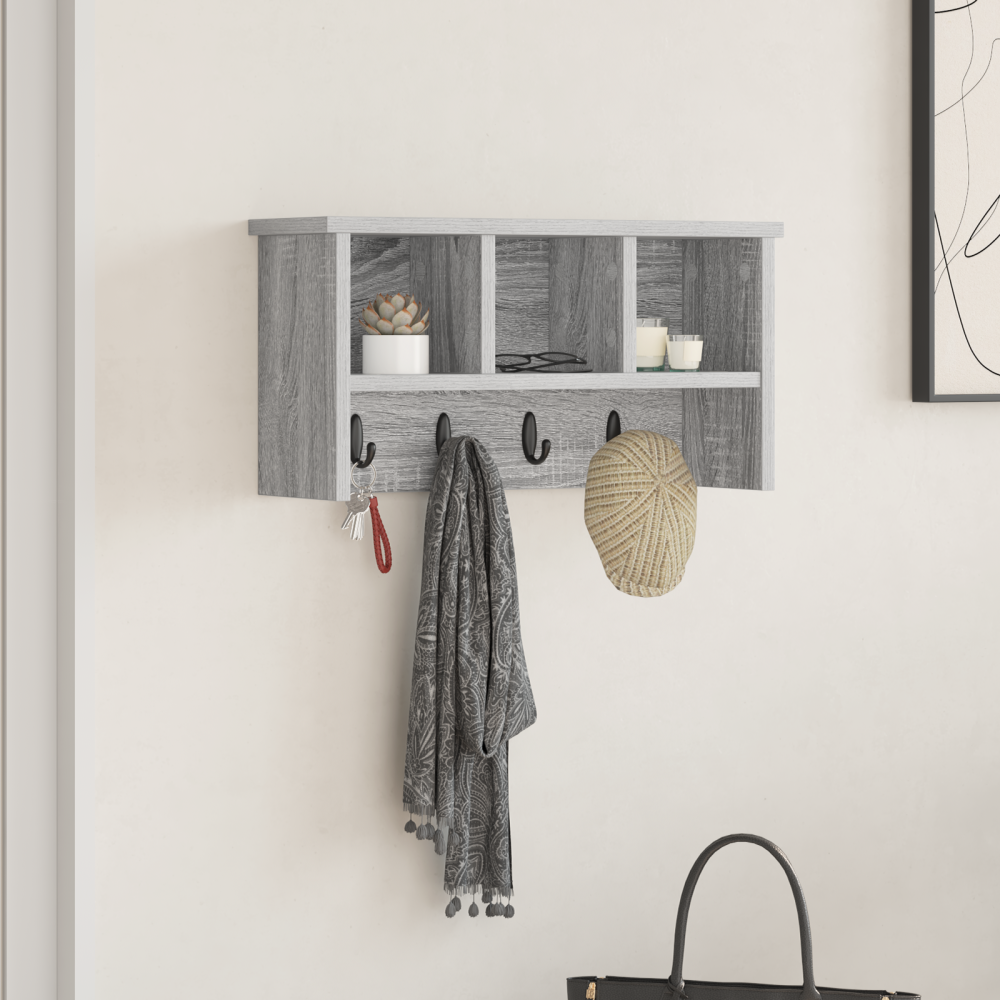 vidaXL Väggmonterad Klädhängare med hylla Grå sonoma 50 x 16 x 26 cm
