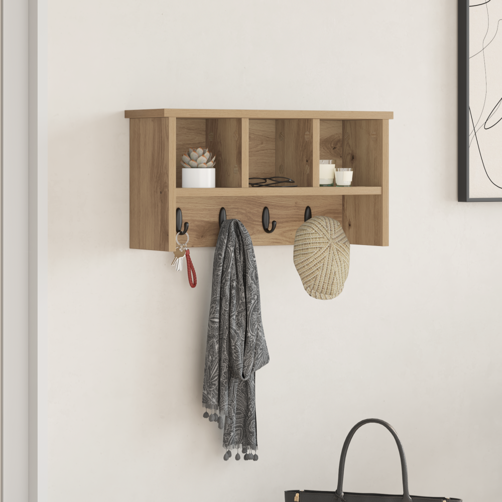 vidaXL Väggmonterad Klädhängare med hylla artisan ek 50 x 16 x 26 cm