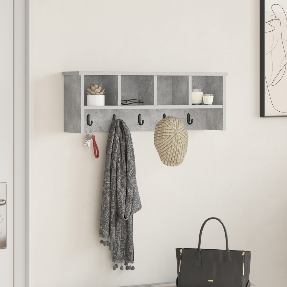 vidaXL Väggmonterad Klädhängare med hylla Betonggrå 75 x 16 x 26 cm