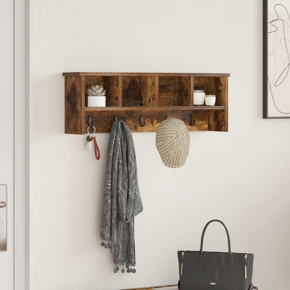 vidaXL Väggmonterad Klädhängare med hylla Rökfärgad ek 75 x 16 x 26 cm