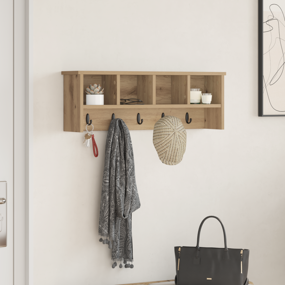 vidaXL Väggmonterad Klädhängare med hylla artisan ek 75 x 16 x 26 cm