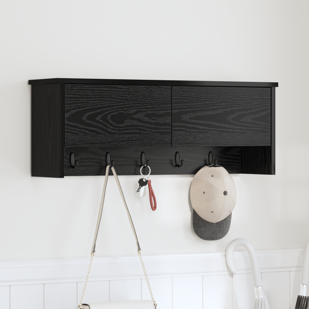 vidaXL Väggmonterad Klädhängare med hylla Väggmonterad med lagring med dörr Svart ek 80 x 20 x 30 cm