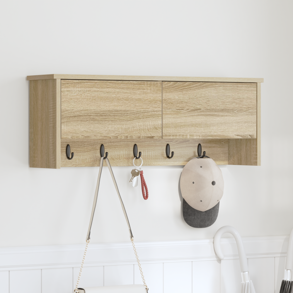 vidaXL Väggmonterad Klädhängare med hylla Väggmonterad med lagring med dörr Sonoma ek 80 x 20 x 30 cm