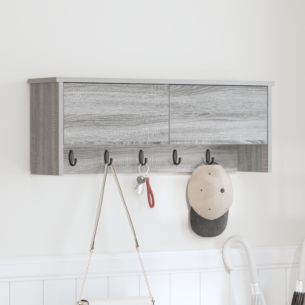 vidaXL Väggmonterad Klädhängare med hylla Grå sonoma 80 x 20 x 30 cm