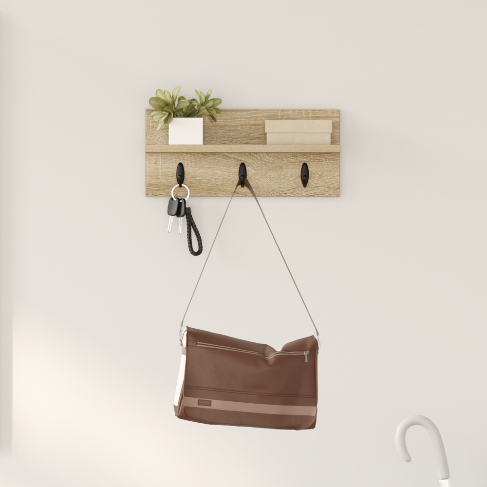 vidaXL Väggmonterad Klädhängare med hylla Sonoma ek 40 x 10.5 x 18 cm