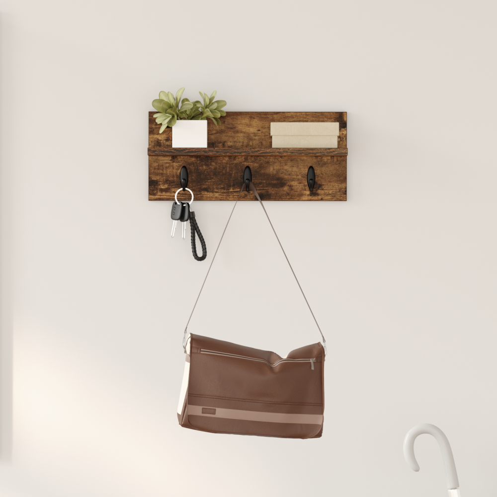 vidaXL Väggmonterad Klädhängare Rökfärgad ek 40 x 10.5 x 18 cm