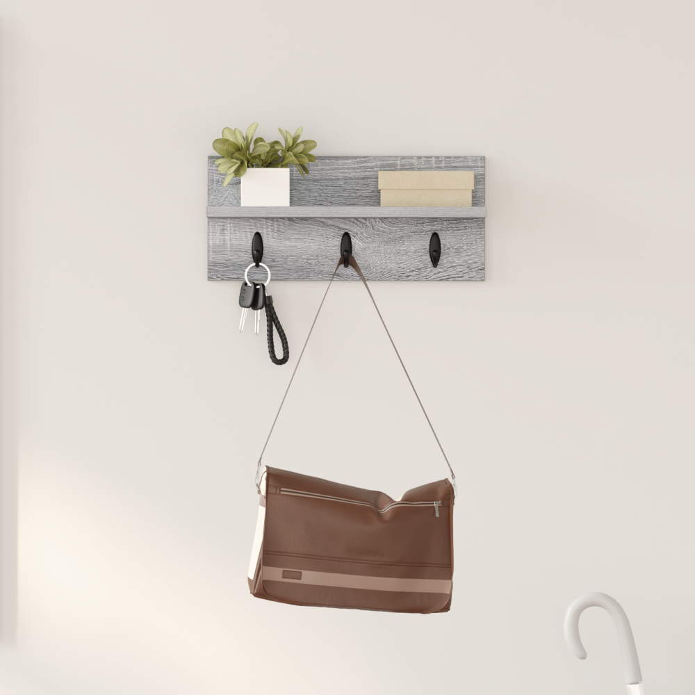 vidaXL Väggmonterad Klädhängare med hylla Grå sonoma 40 x 10.5 x 18 cm