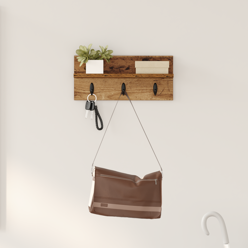 vidaXL Väggmonterad Klädhängare Gammalt trä 40 x 10.5 x 18 cm