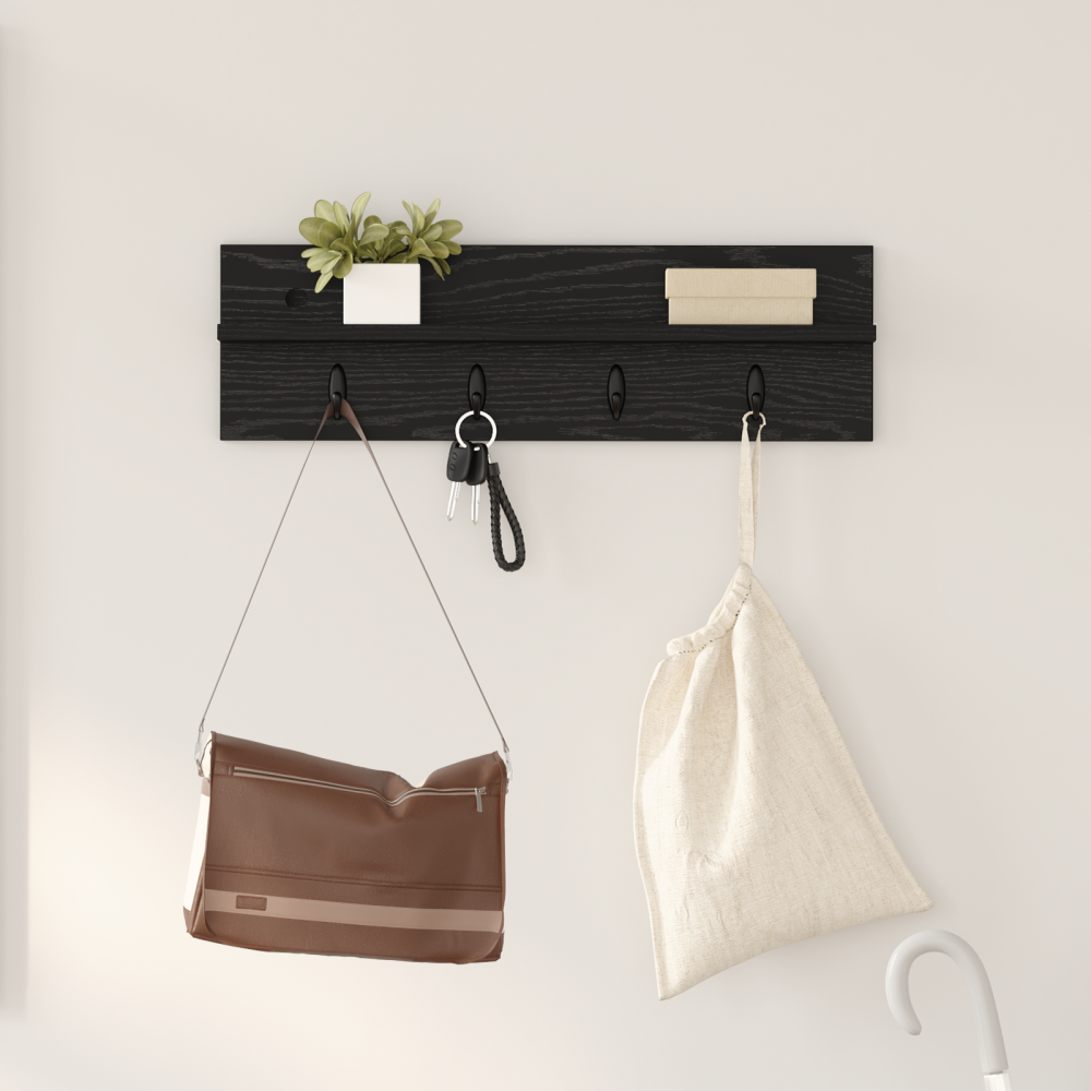 vidaXL Väggmonterad Klädhängare med hylla Svart ek 60 x 10.5 x 18 cm