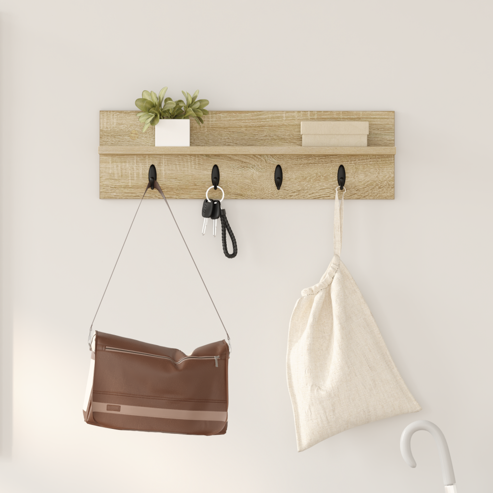 vidaXL Väggmonterad Klädhängare med hylla Sonoma ek 60 x 10.5 x 18 cm