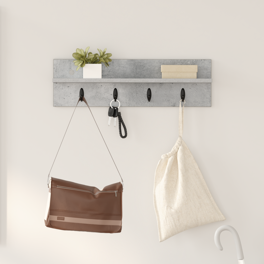 vidaXL Väggmonterad Klädhängare med hylla Betonggrå 60 x 10.5 x 18 cm
