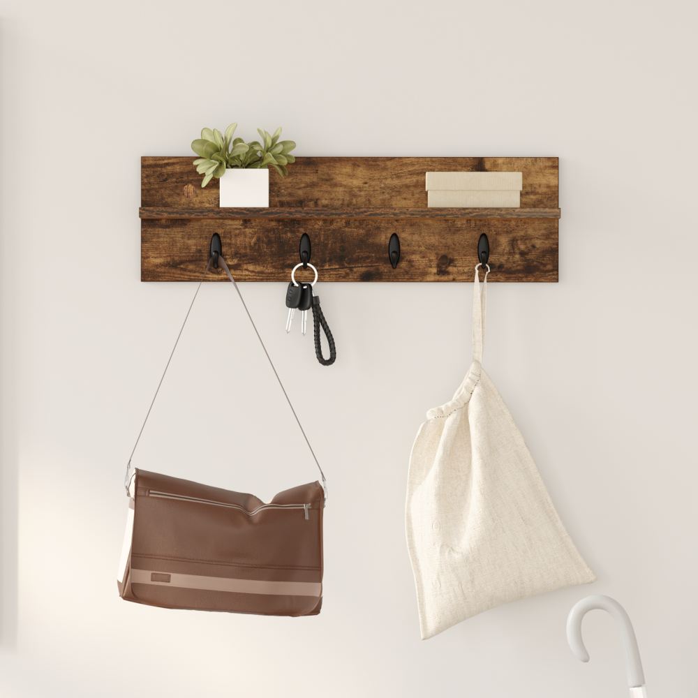 vidaXL Väggmonterad Klädhängare Rökfärgad ek 60 x 10.5 x 18 cm