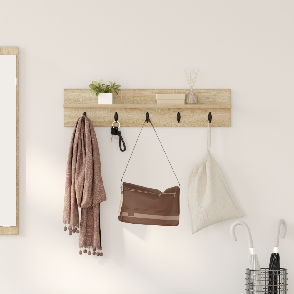 vidaXL Väggmonterad Klädhängare med hylla Sonoma ek 80 x 10.5 x 18 cm