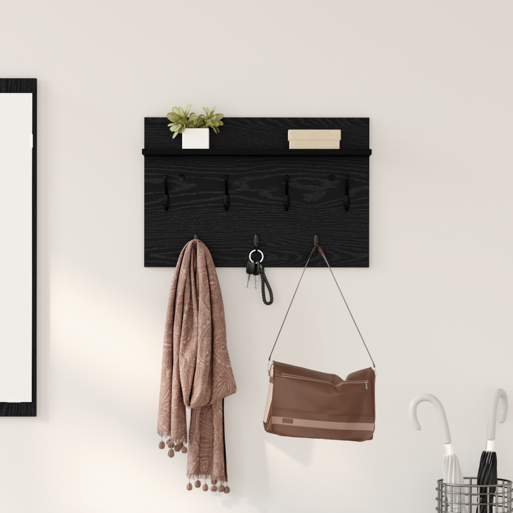 vidaXL Väggmonterad Klädhängare med hylla Väggmonterad med lagring Svart ek 60 x 40 x 12 cm