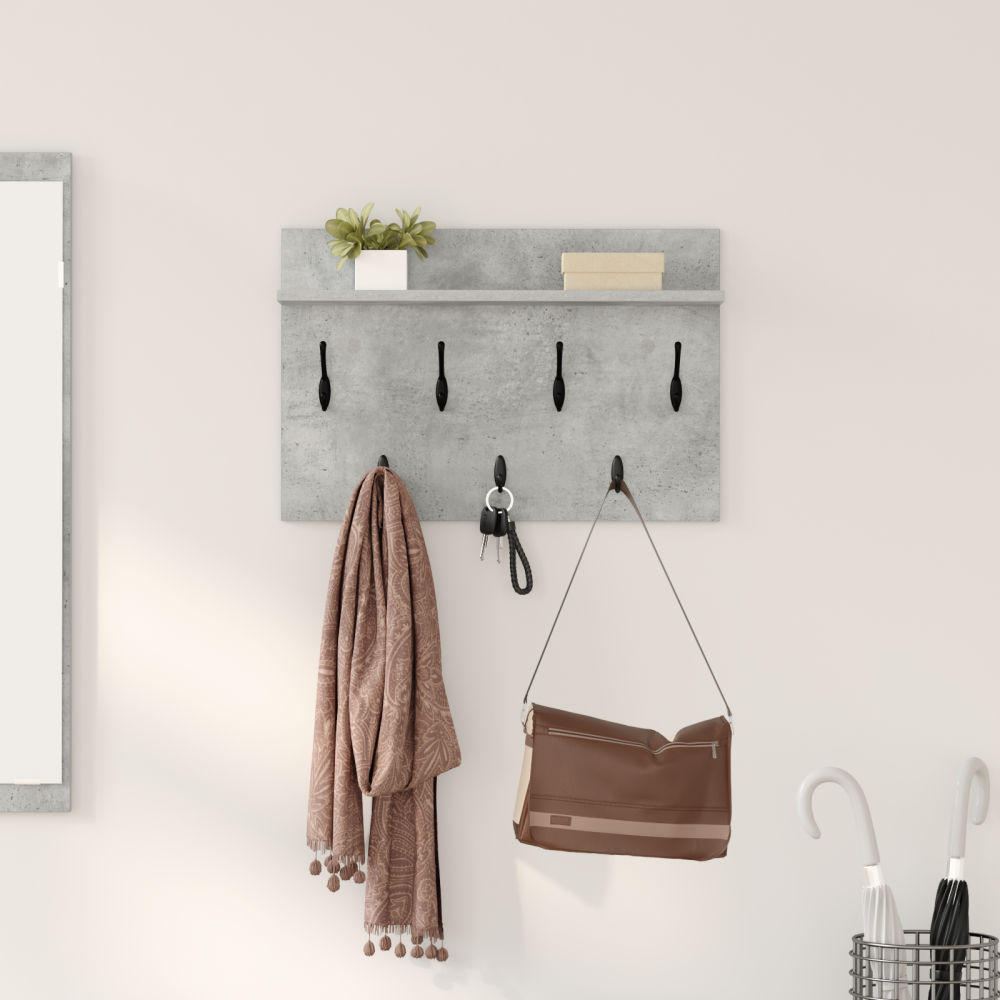 vidaXL Väggmonterad Klädhängare med hylla Väggmonterad med lagring Betonggrå 60 x 40 x 12 cm