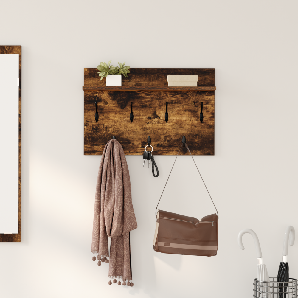 vidaXL Väggmonterad Klädhängare med hylla Rökfärgad ek 60 x 40 x 12 cm