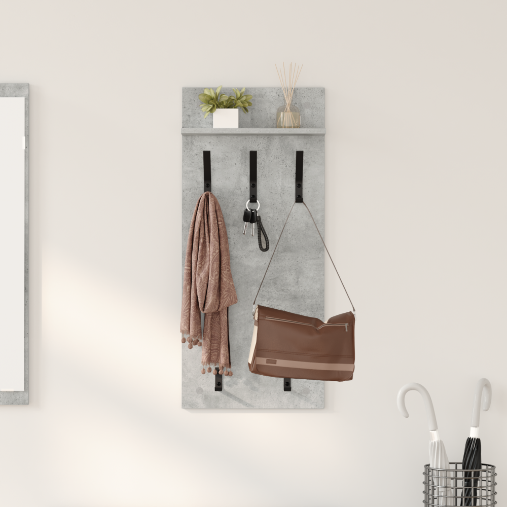 vidaXL Väggmonterad Klädhängare med hylla Väggmonterad Betonggrå 90 x 40 x 10 cm