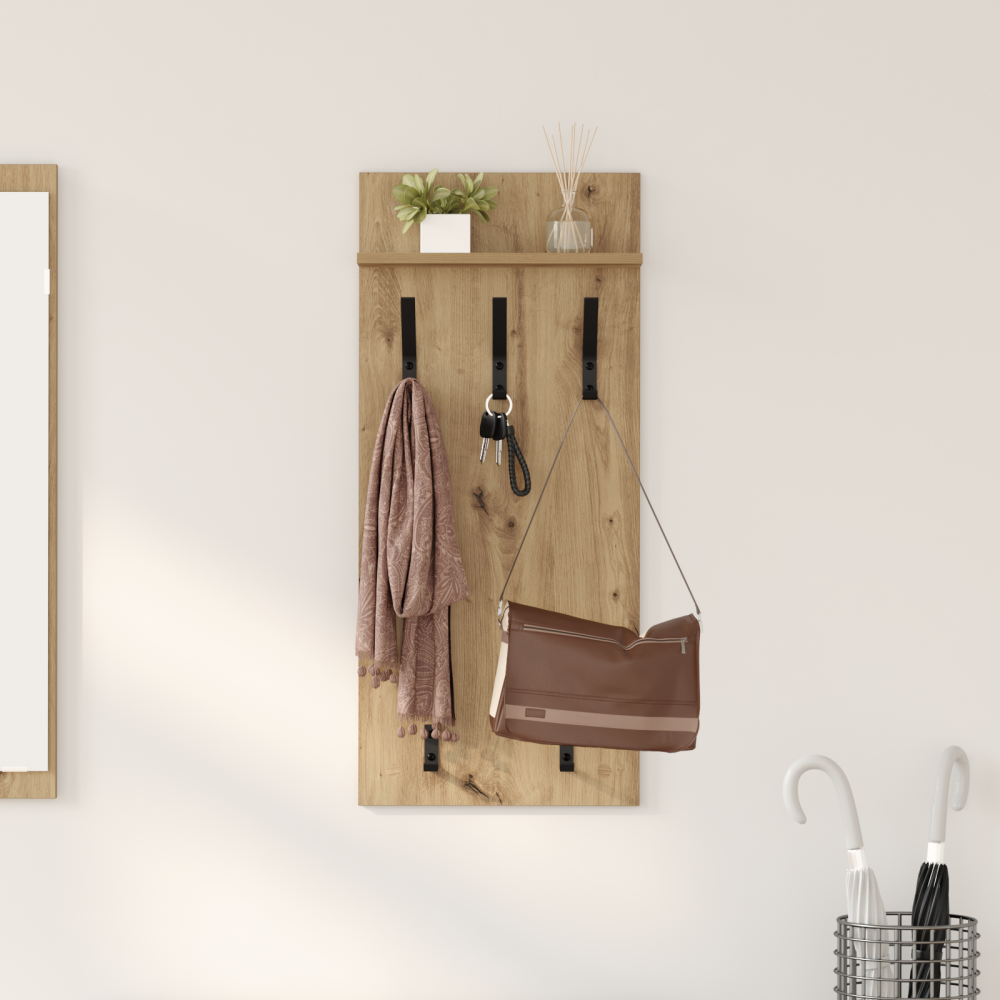 vidaXL Väggmonterad Klädhängare med hylla artisan ek 90 x 40 x 10 cm