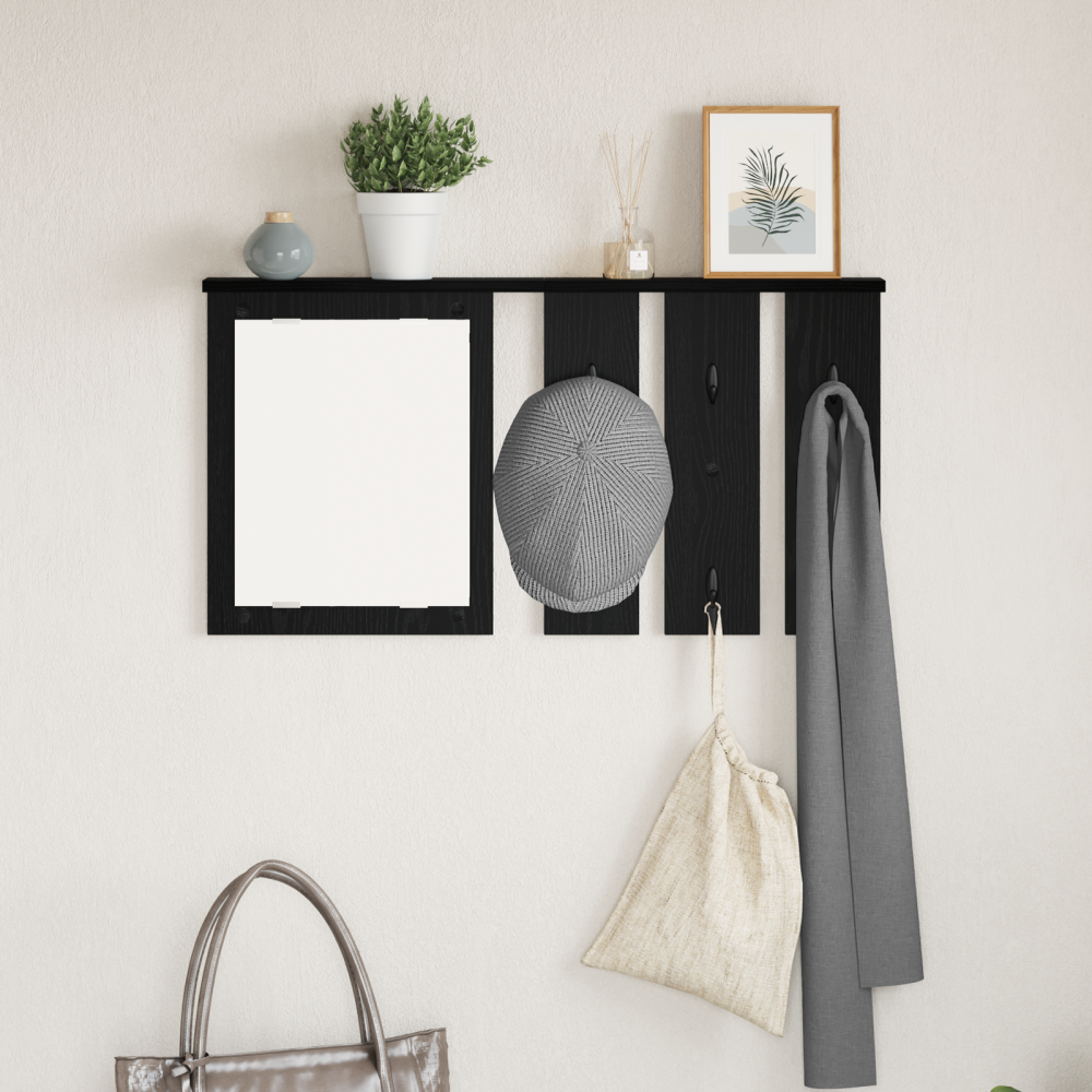 vidaXL Väggmonterad Klädhängare med hylla Väggmonterad med spegel Svart ek 85 x 10 x 45 cm