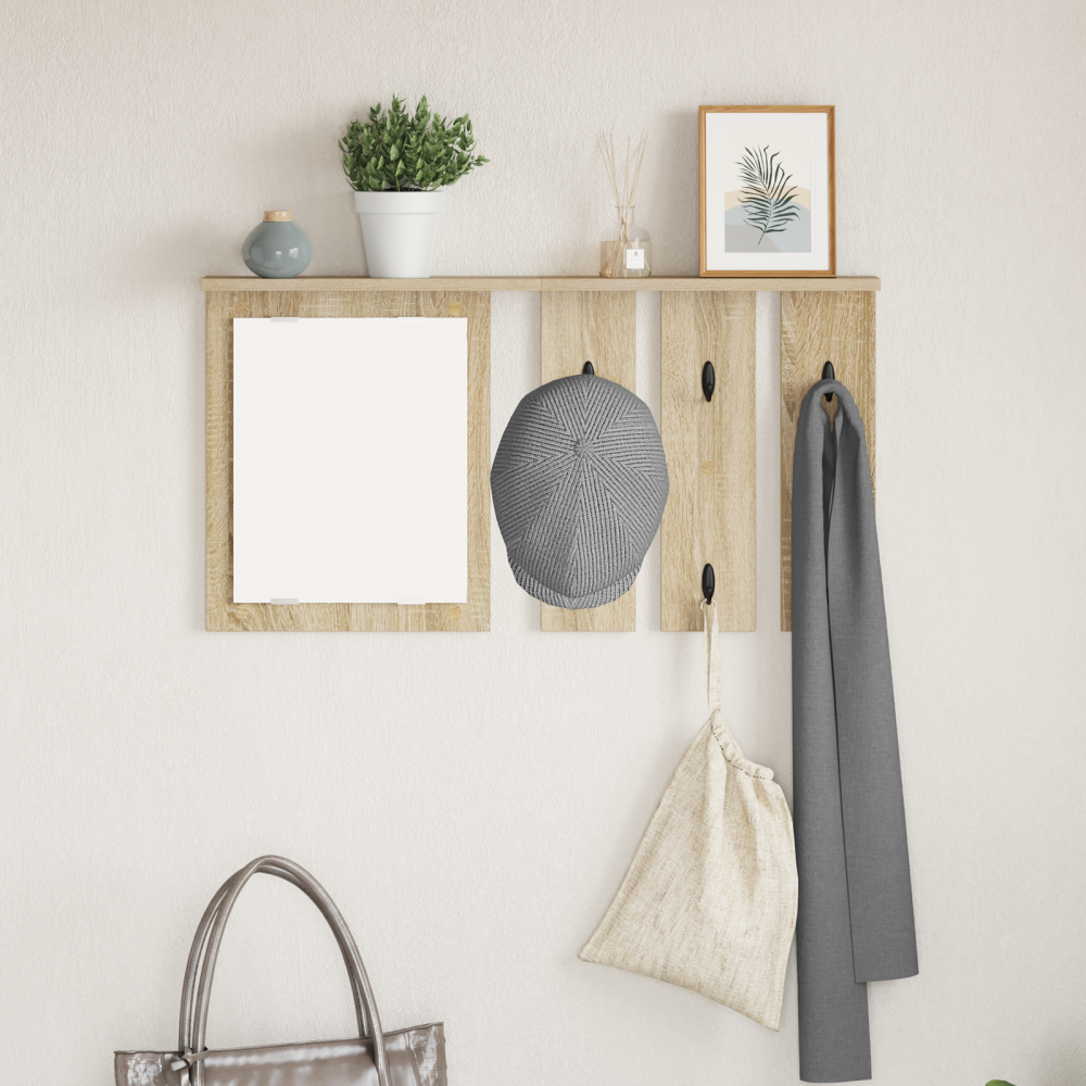 vidaXL Väggmonterad Klädhängare med hylla Väggmonterad med spegel Sonoma ek 85 x 10 x 45 cm