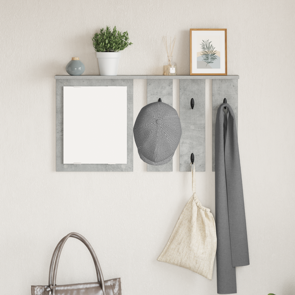 vidaXL Väggmonterad Klädhängare med hylla Väggmonterad med spegel Betonggrå 85 x 10 x 45 cm