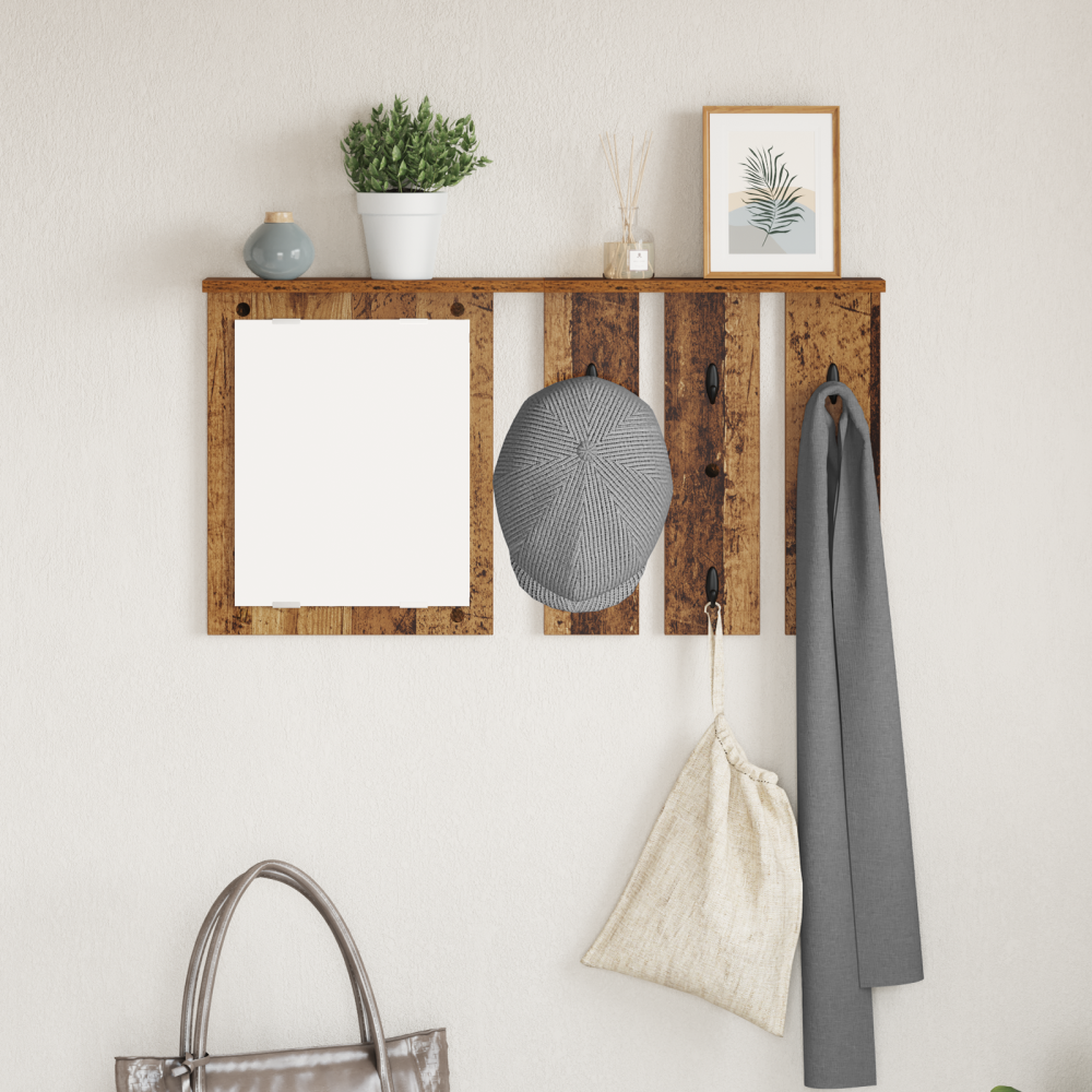 vidaXL Väggmonterad Klädhängare med hylla Gammalt trä 85 x 10 x 45 cm