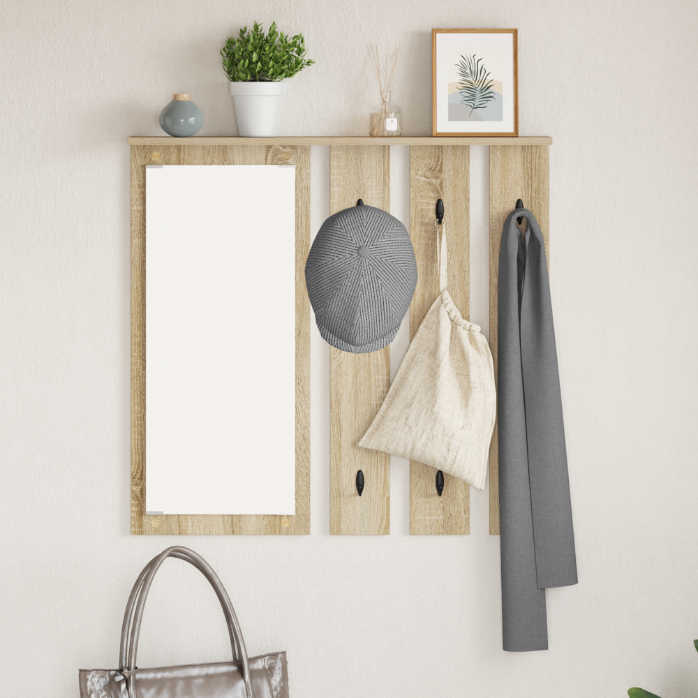 vidaXL Väggmonterad Klädhängare med hylla Väggmonterad med spegel Sonoma ek 84 x 10 x 80 cm