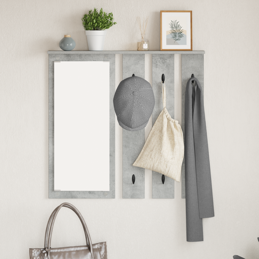 vidaXL Väggmonterad Klädhängare med hylla Väggmonterad med spegel Betonggrå 84 x 10 x 80 cm