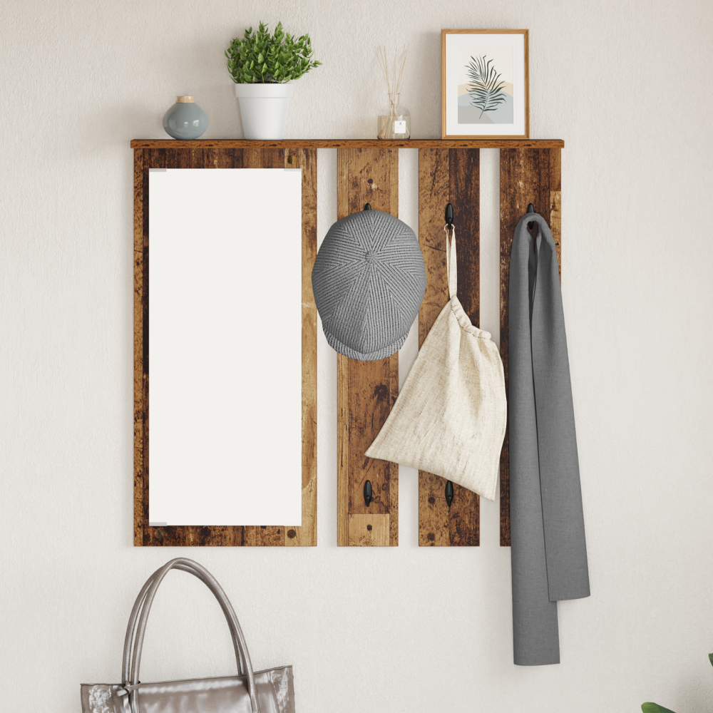 vidaXL Väggmonterad Klädhängare med hylla Gammalt trä 84 x 10 x 80 cm