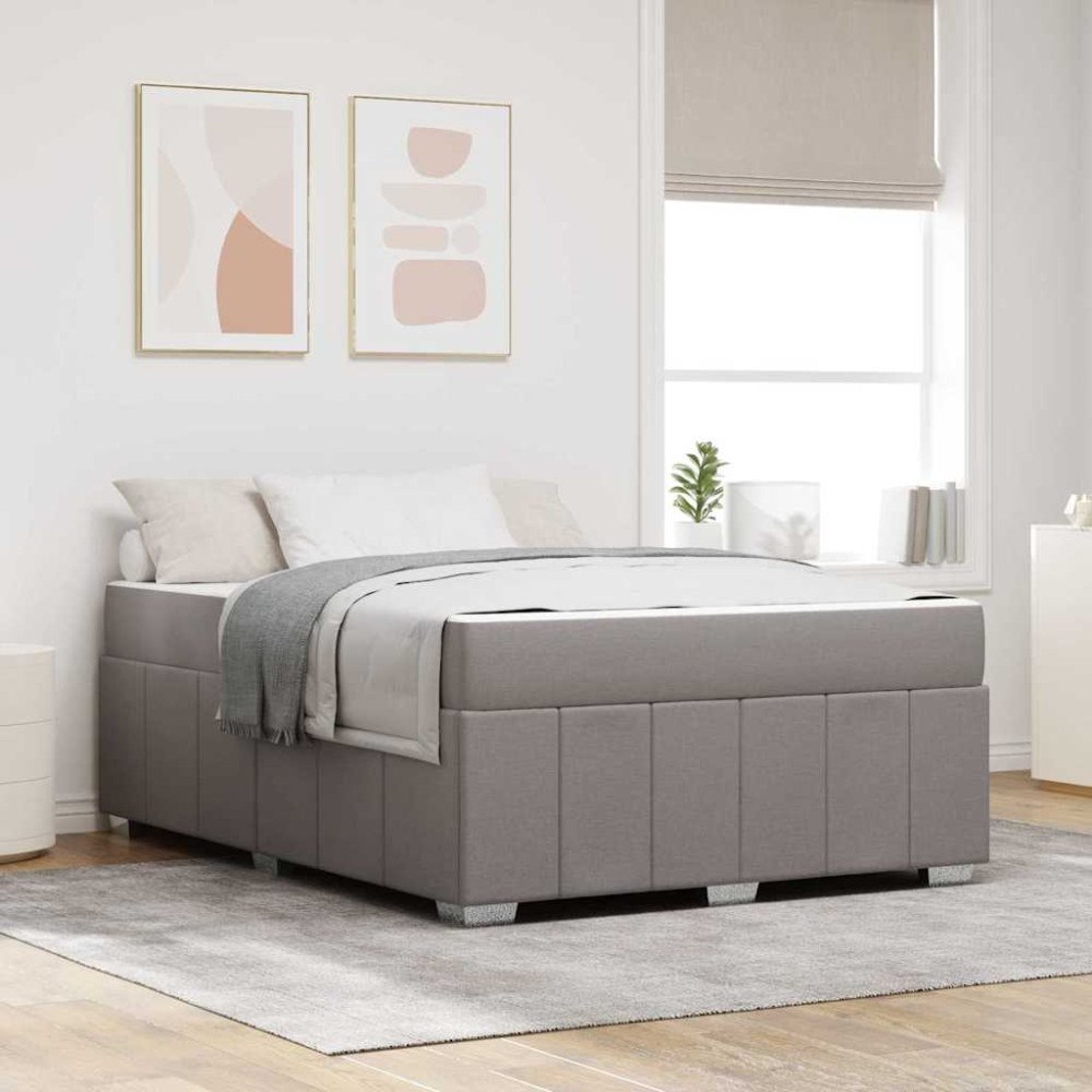 vidaXL Sängram med madrass Taupe 140 x 200 cm tyg