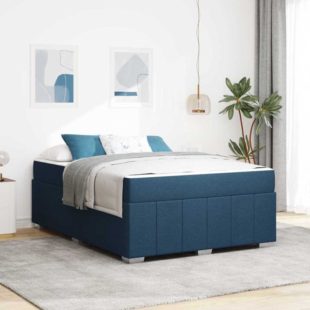 vidaXL Sängram med madrass Blå 140 x 200 cm tyg