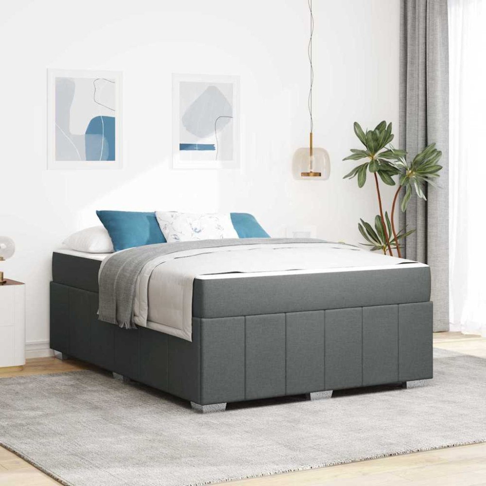 vidaXL Sängram med madrass Mörkgrå 160 x 200 cm tyg