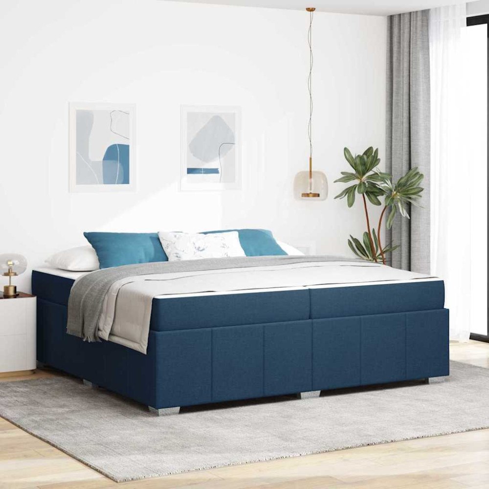 vidaXL Sängram med madrass Blå 200 x 200 cm tyg