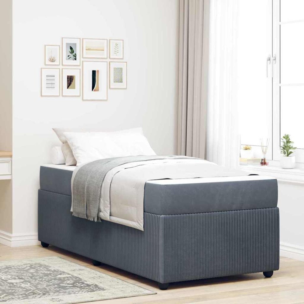 vidaXL Sängram med madrass Mörkgrå 80 x 200 cm tyg