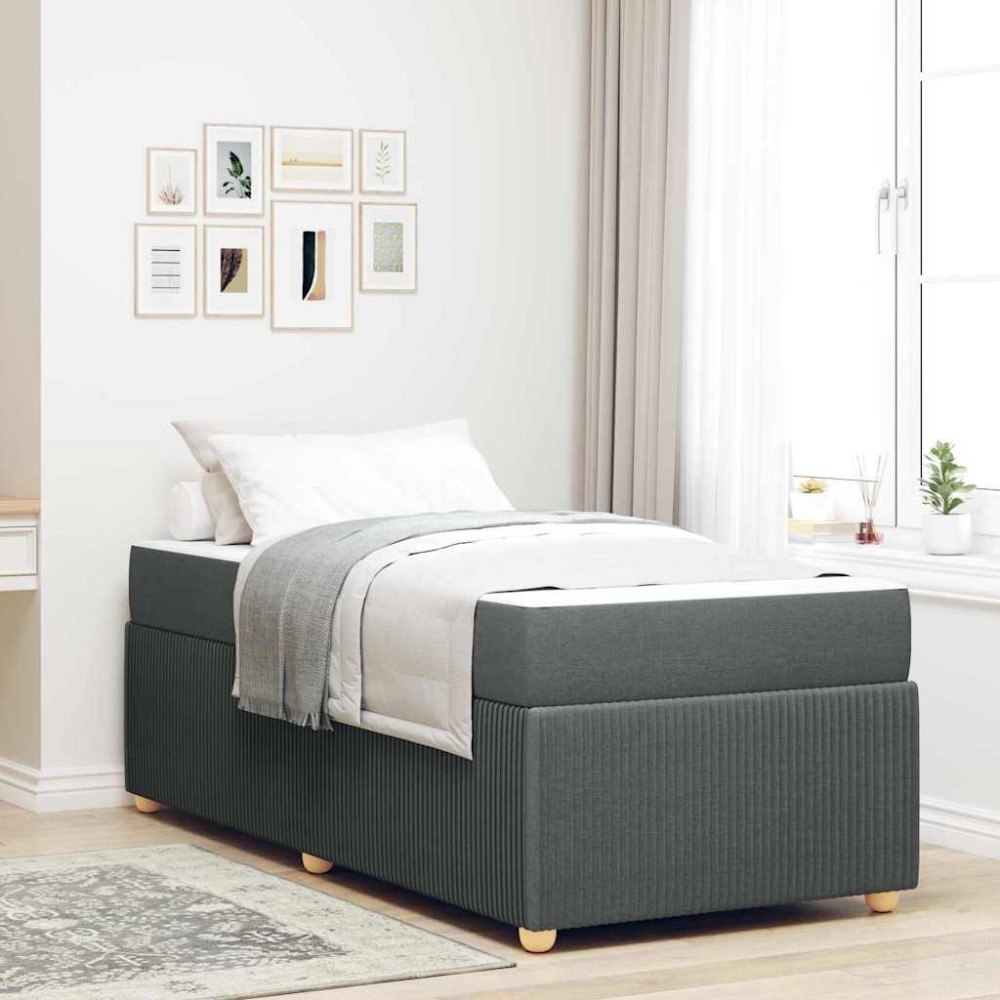 vidaXL Sängram med madrass Mörkgrå 90 x 190 cm tyg