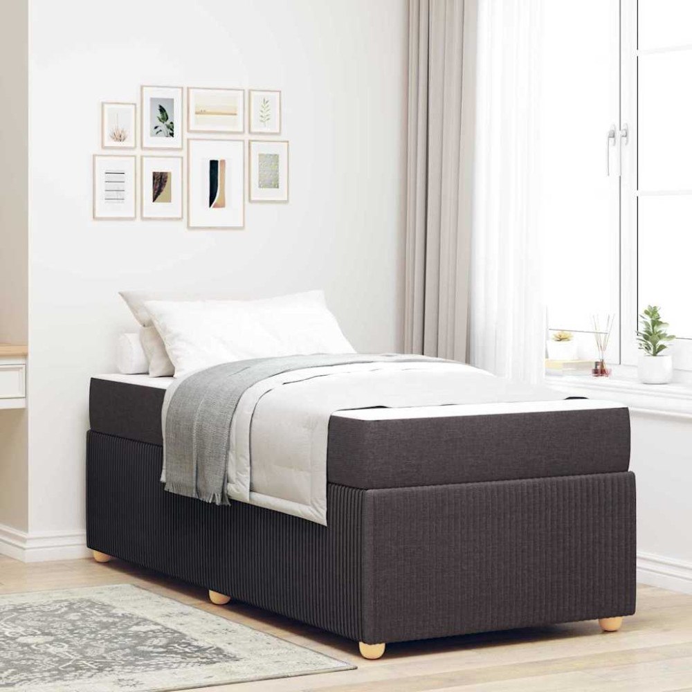 vidaXL Sängram med madrass Mörkbrun 90 x 200 cm tyg