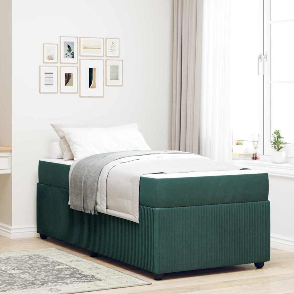 vidaXL Sängram med madrass Mörkgrön 90 x 200 cm tyg