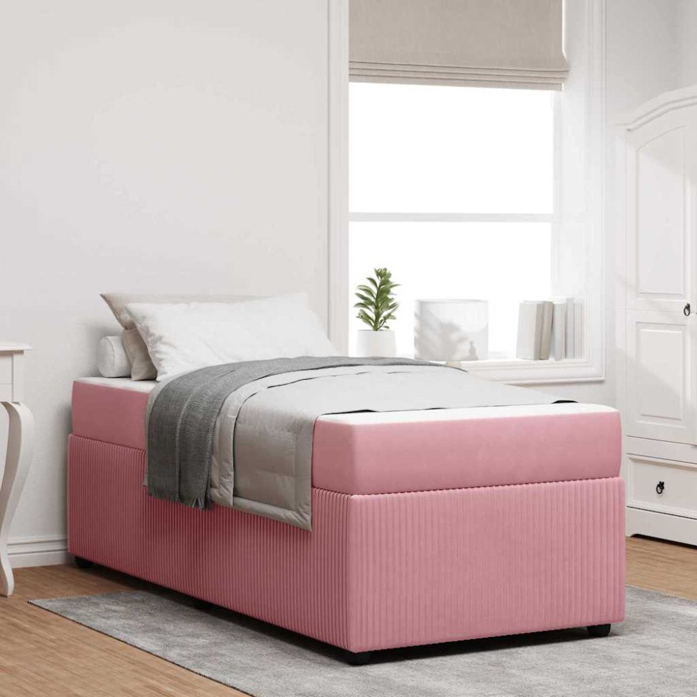 vidaXL Sängram med madrass Rosa 90 x 200 cm tyg