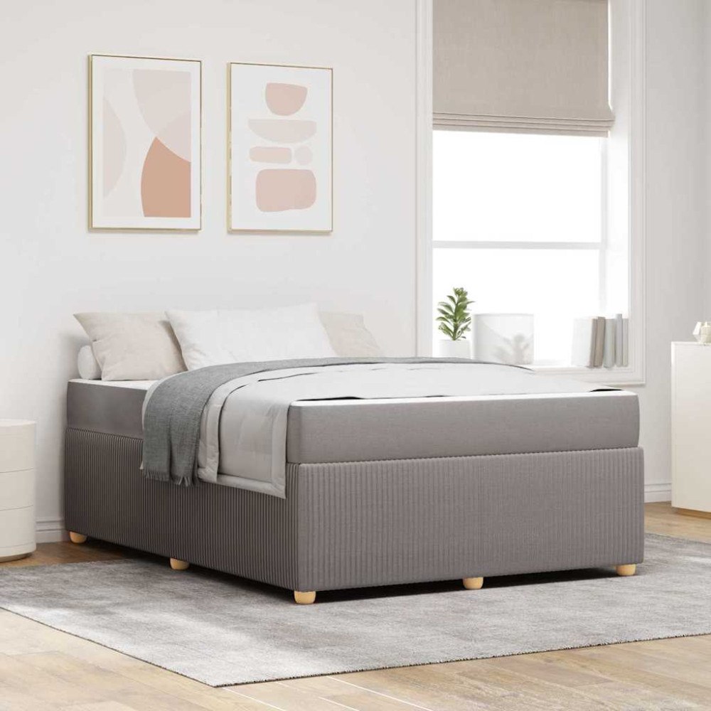 vidaXL Sängram med madrass Taupe 140 x 200 cm tyg