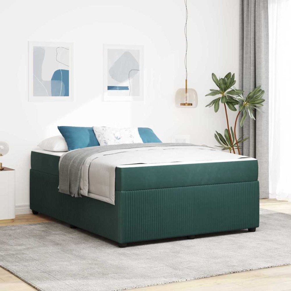 vidaXL Sängram med madrass Mörkgrön 140 x 200 cm tyg