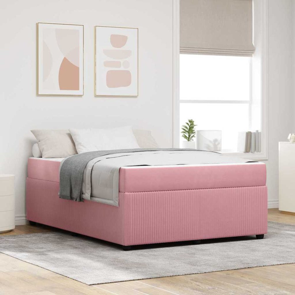vidaXL Sängram med madrass Rosa 140 x 200 cm tyg