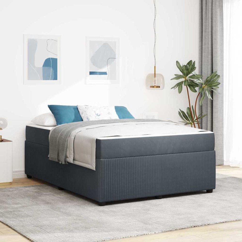 vidaXL Sängram med madrass Mörkgrå 160 x 200 cm tyg