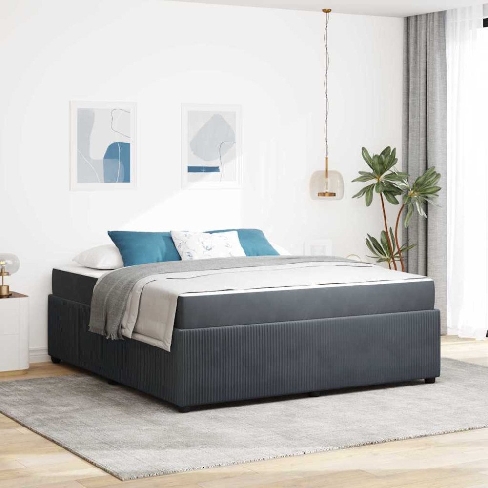 vidaXL Sängram med madrass Mörkgrå 180 x 200 cm tyg
