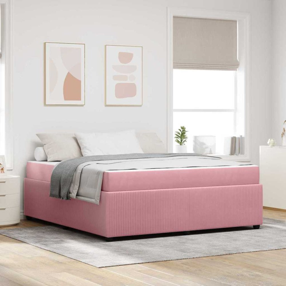 vidaXL Sängram med madrass Rosa 180 x 200 cm tyg