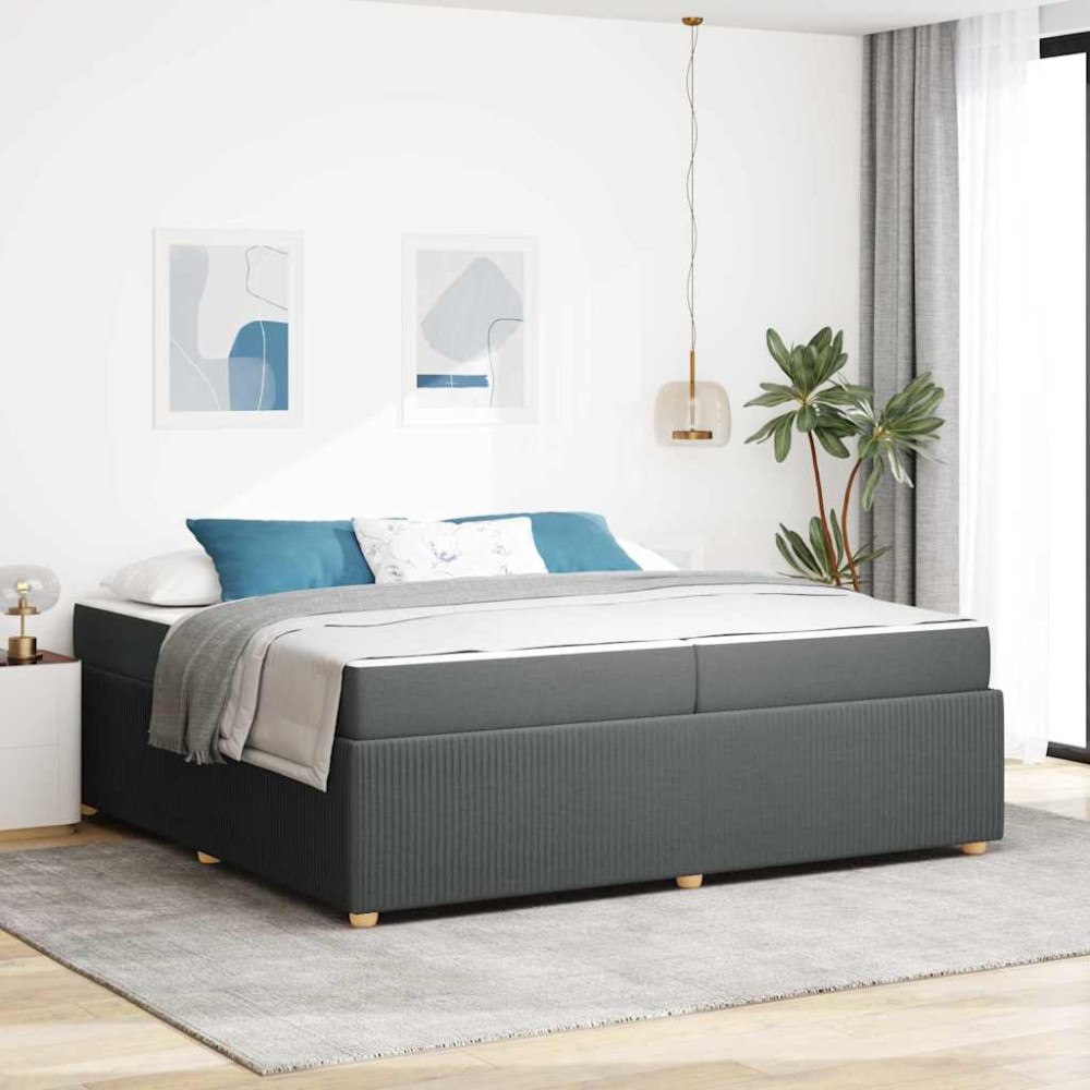 vidaXL Sängram med madrass Mörkgrå 200 x 200 cm tyg