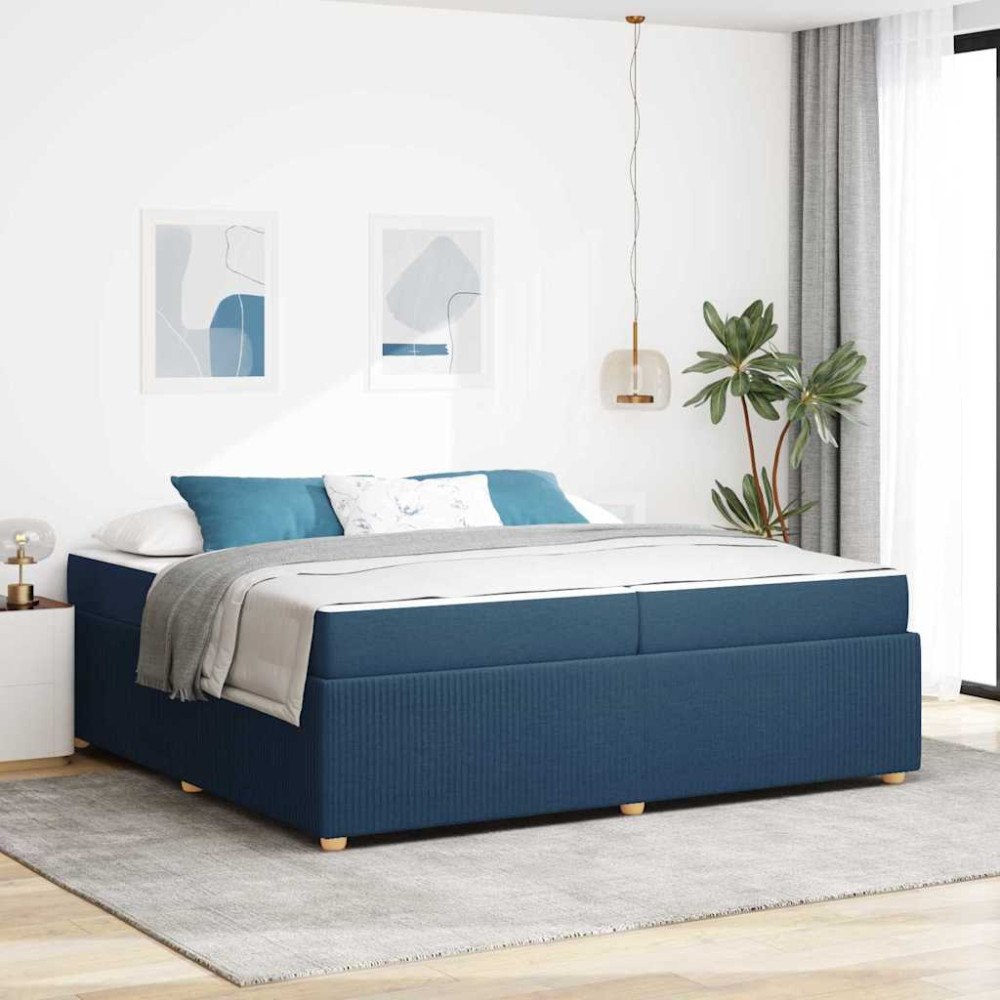 vidaXL Sängram med madrass Blå 200 x 200 cm tyg