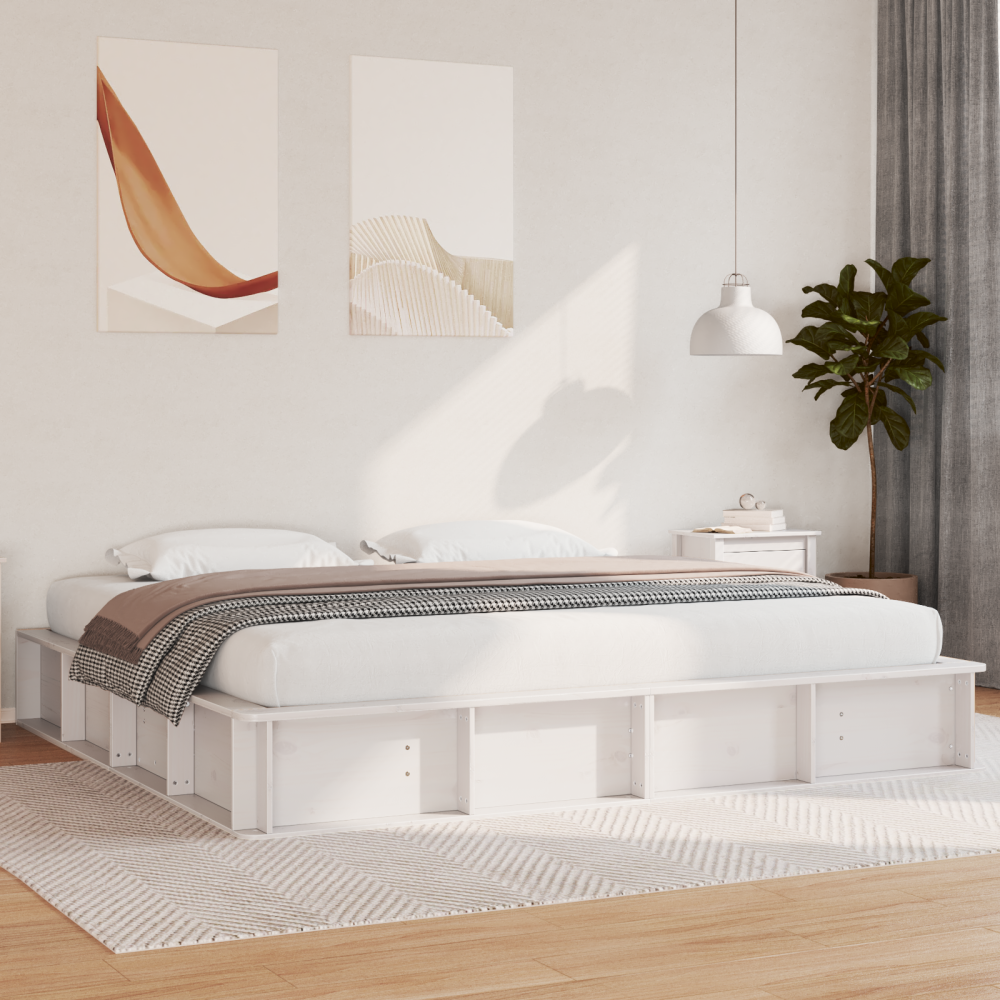 vidaXL Sängram Vit 200 x 200 cm Massiv furu